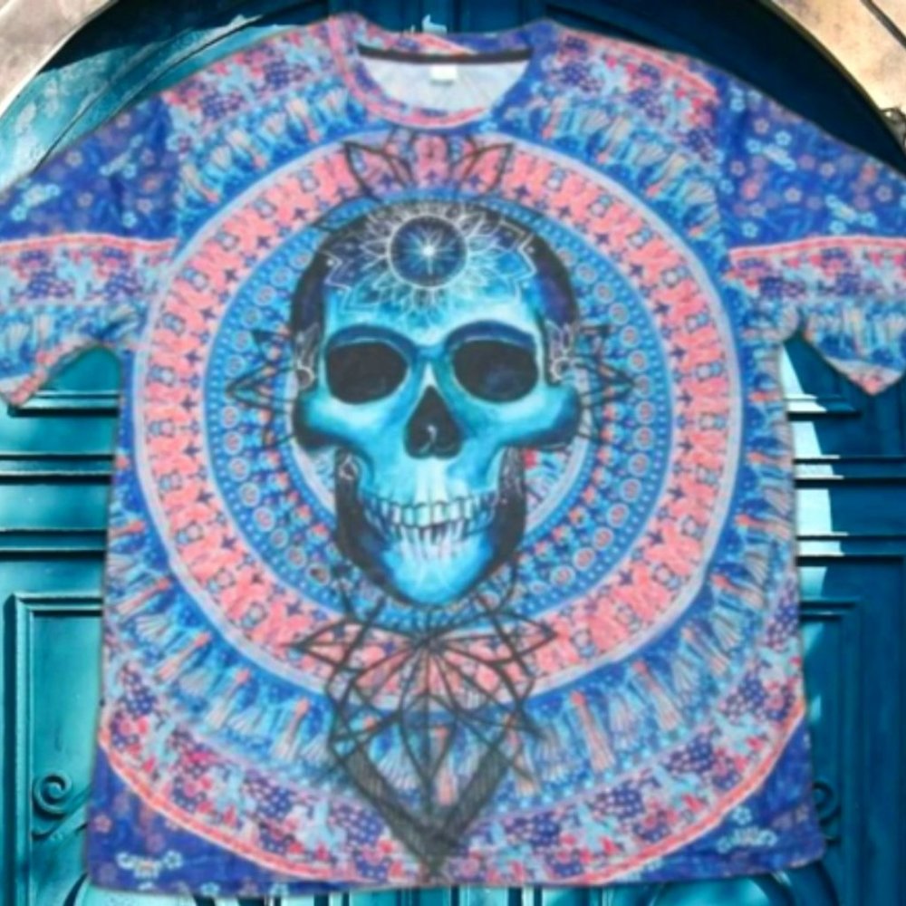 Colorful Multi-Colored Gothic Punk Rock Skull Design Shirt For Teens/Girls/Women